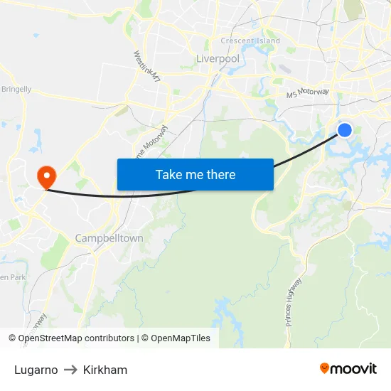 Lugarno to Kirkham map