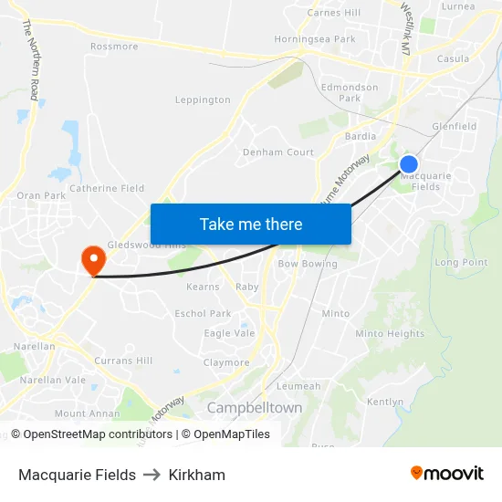 Macquarie Fields to Kirkham map