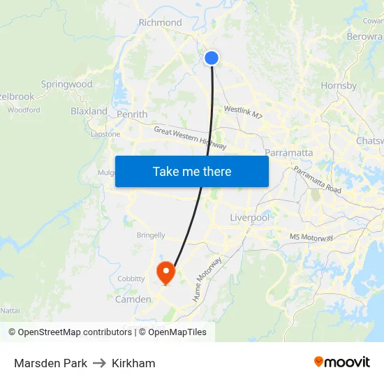 Marsden Park to Kirkham map