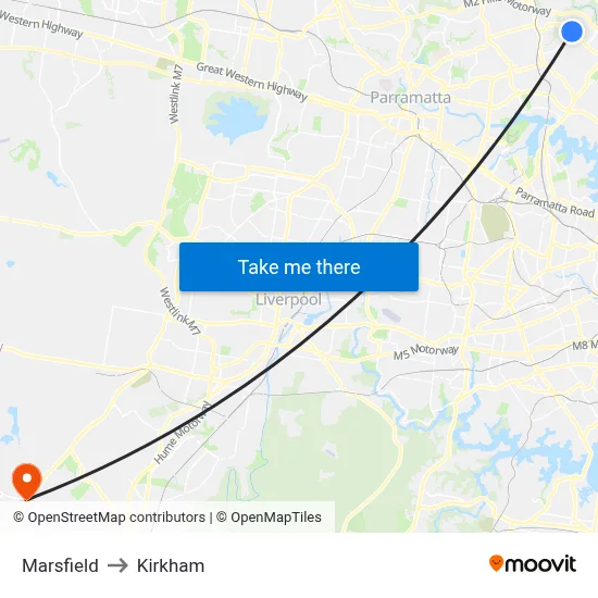 Marsfield to Kirkham map