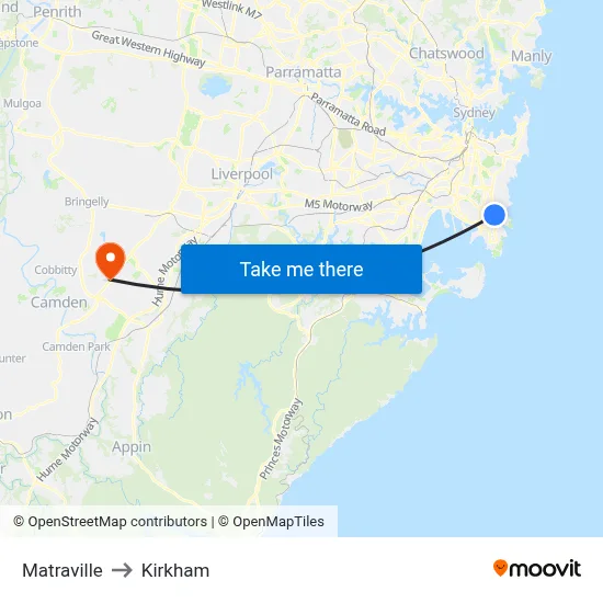Matraville to Kirkham map