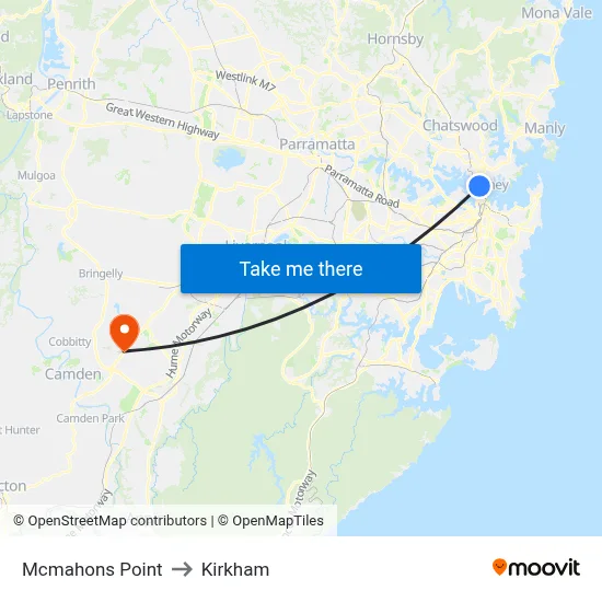 Mcmahons Point to Kirkham map