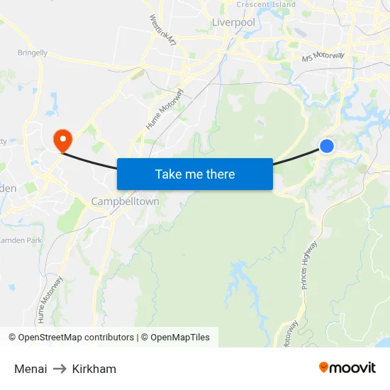 Menai to Kirkham map