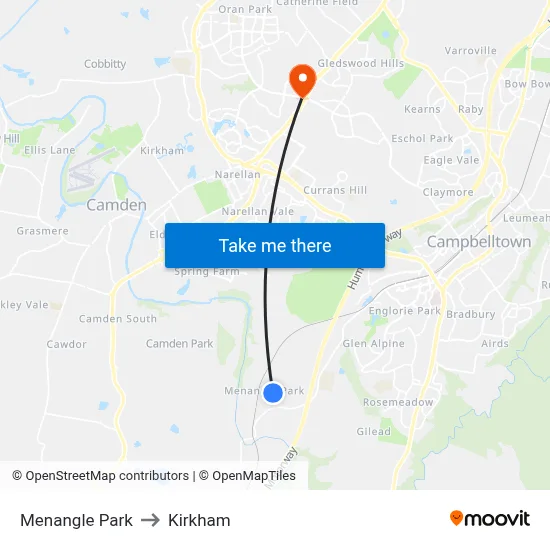 Menangle Park to Kirkham map