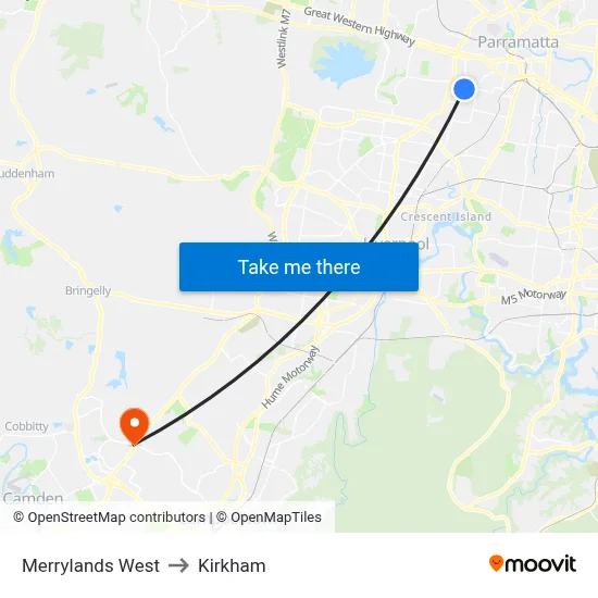 Merrylands West to Kirkham map