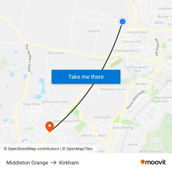 Middleton Grange to Kirkham map