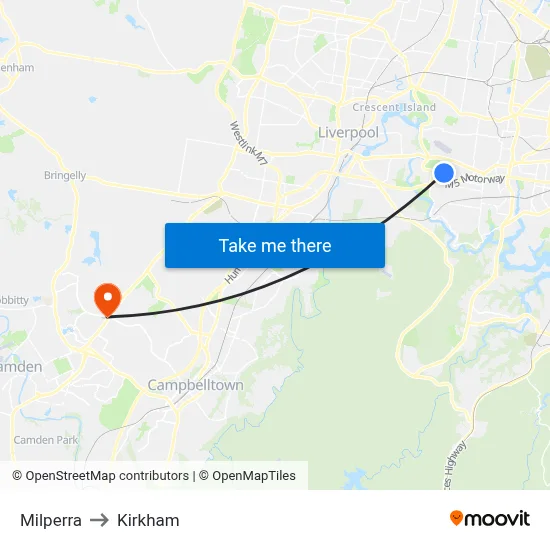 Milperra to Kirkham map
