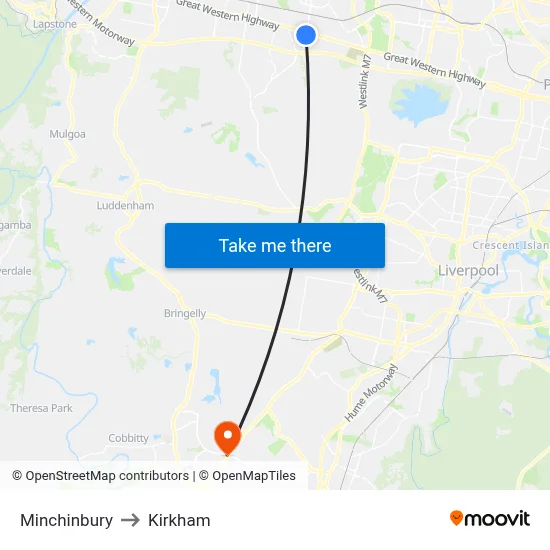 Minchinbury to Kirkham map