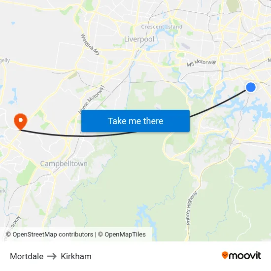 Mortdale to Kirkham map