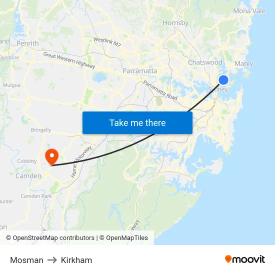 Mosman to Kirkham map