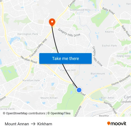 Mount Annan to Kirkham map