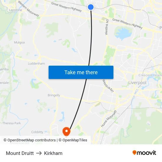 Mount Druitt to Kirkham map