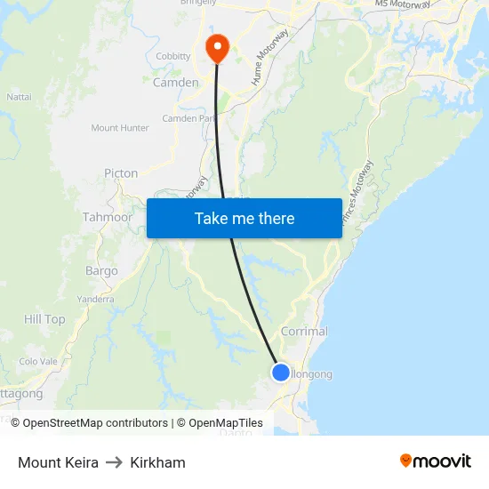 Mount Keira to Kirkham map