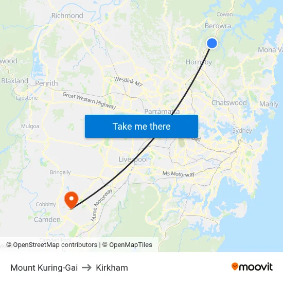 Mount Kuring-Gai to Kirkham map