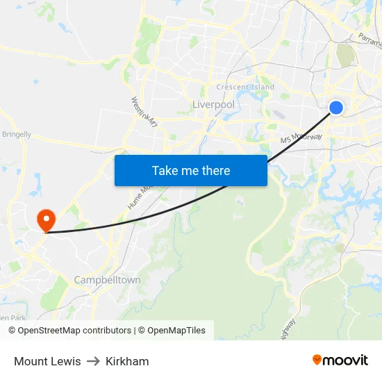 Mount Lewis to Kirkham map