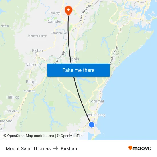 Mount Saint Thomas to Kirkham map