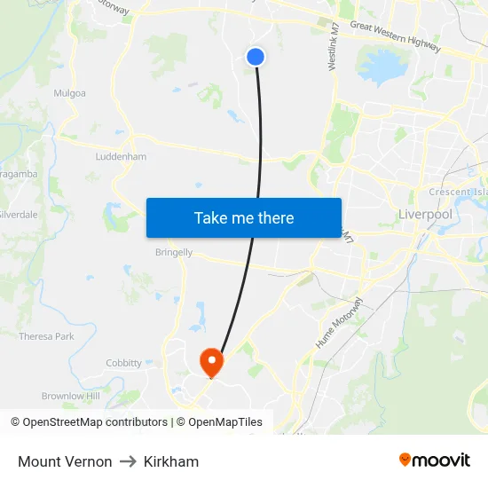 Mount Vernon to Kirkham map