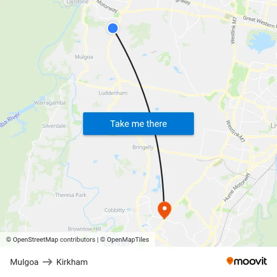 Mulgoa to Kirkham map