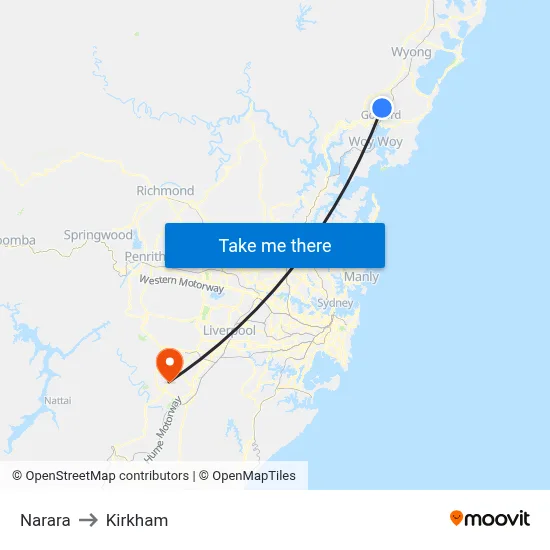 Narara to Kirkham map