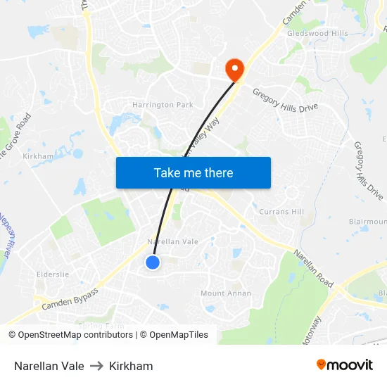 Narellan Vale to Kirkham map