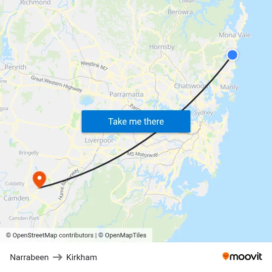 Narrabeen to Kirkham map