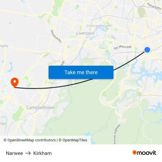 Narwee to Kirkham map