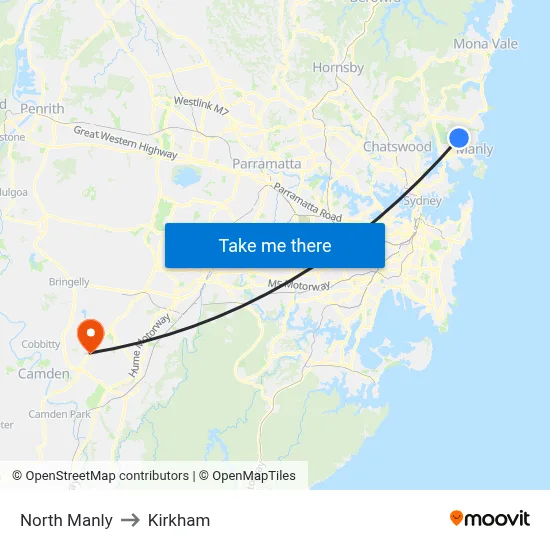 North Manly to Kirkham map