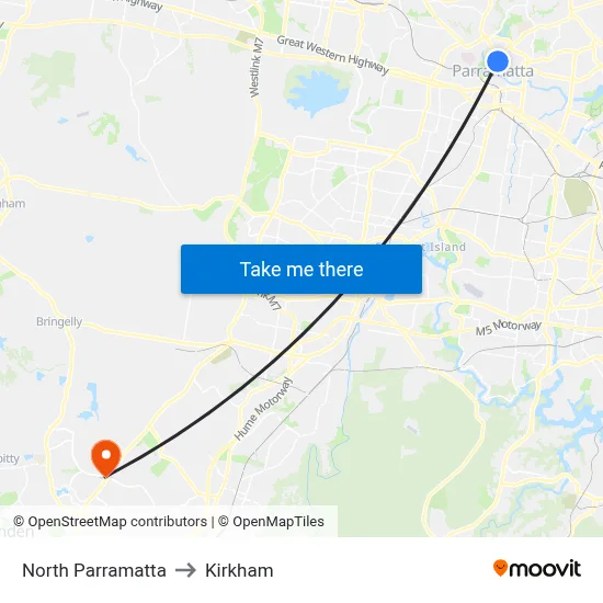 North Parramatta to Kirkham map