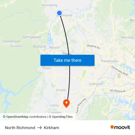 North Richmond to Kirkham map