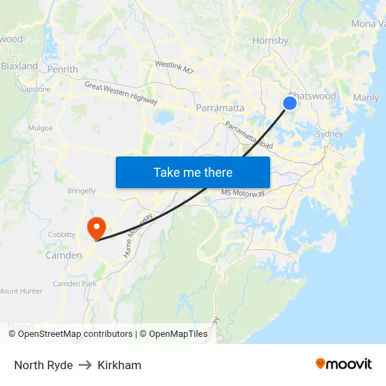 North Ryde to Kirkham map