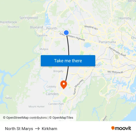 North St Marys to Kirkham map