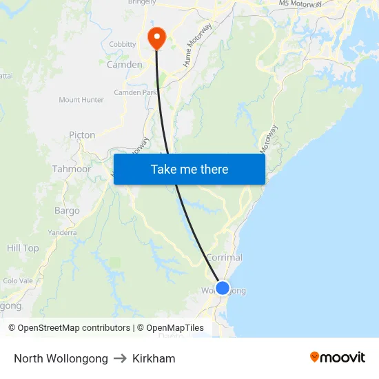 North Wollongong to Kirkham map