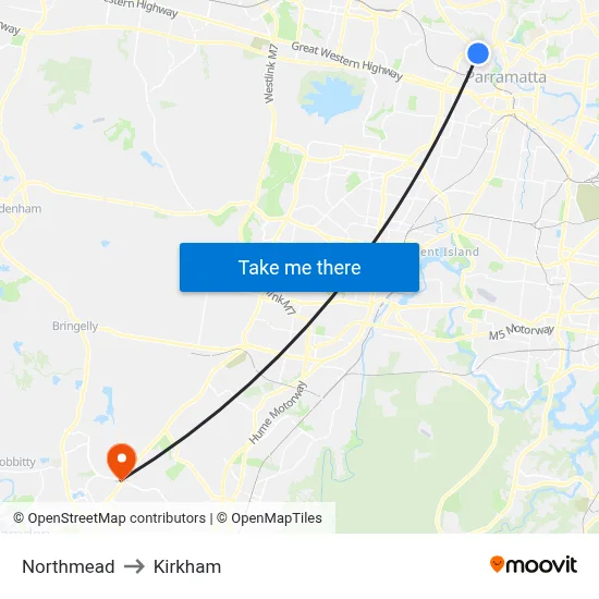 Northmead to Kirkham map