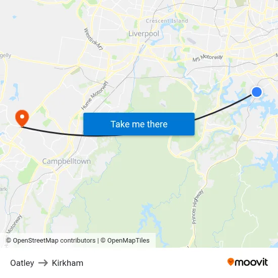 Oatley to Kirkham map