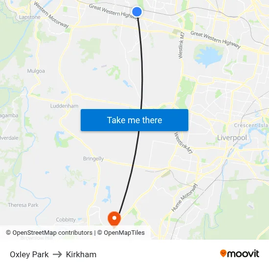 Oxley Park to Kirkham map