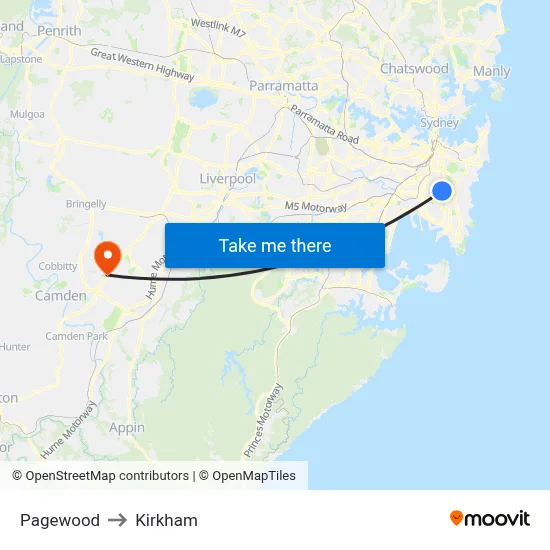 Pagewood to Kirkham map