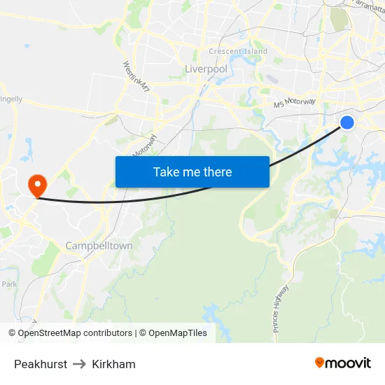 Peakhurst to Kirkham map