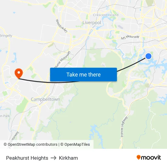 Peakhurst Heights to Kirkham map