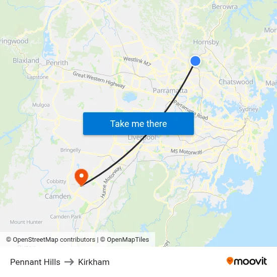 Pennant Hills to Kirkham map
