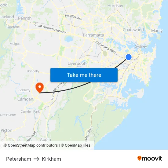 Petersham to Kirkham map