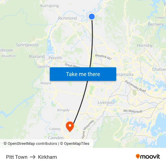 Pitt Town to Kirkham map