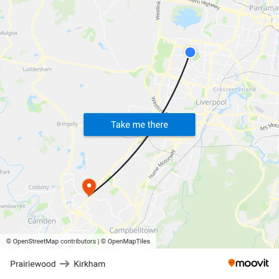 Prairiewood to Kirkham map