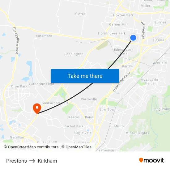 Prestons to Kirkham map