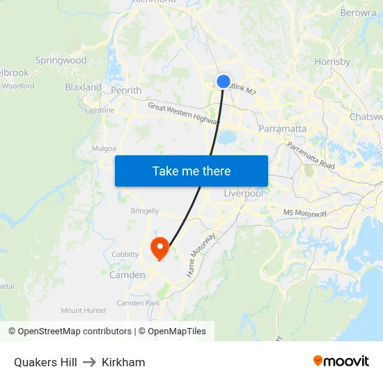 Quakers Hill to Kirkham map
