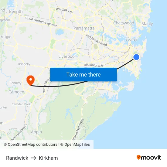 Randwick to Kirkham map