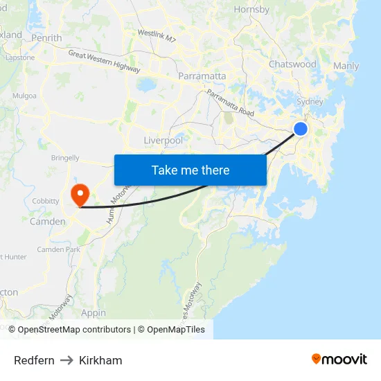 Redfern to Kirkham map
