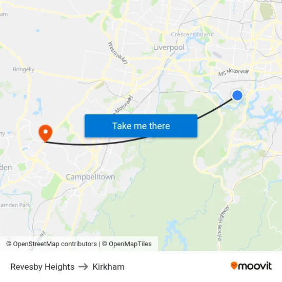 Revesby Heights to Kirkham map