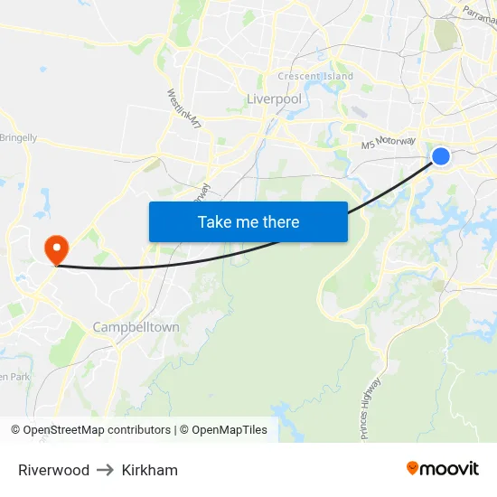 Riverwood to Kirkham map