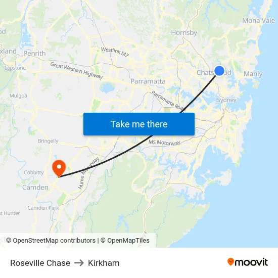 Roseville Chase to Kirkham map