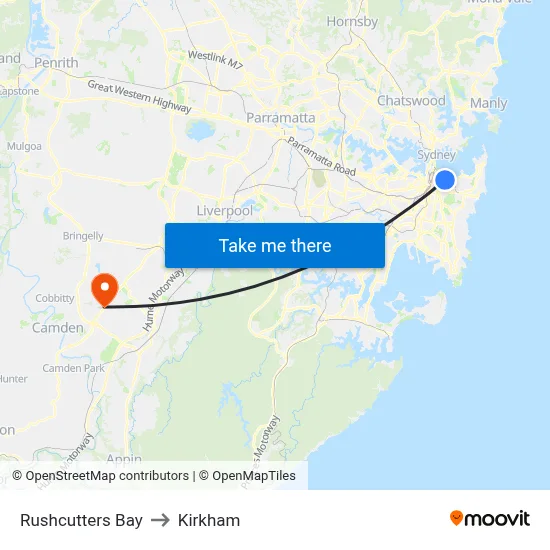 Rushcutters Bay to Kirkham map